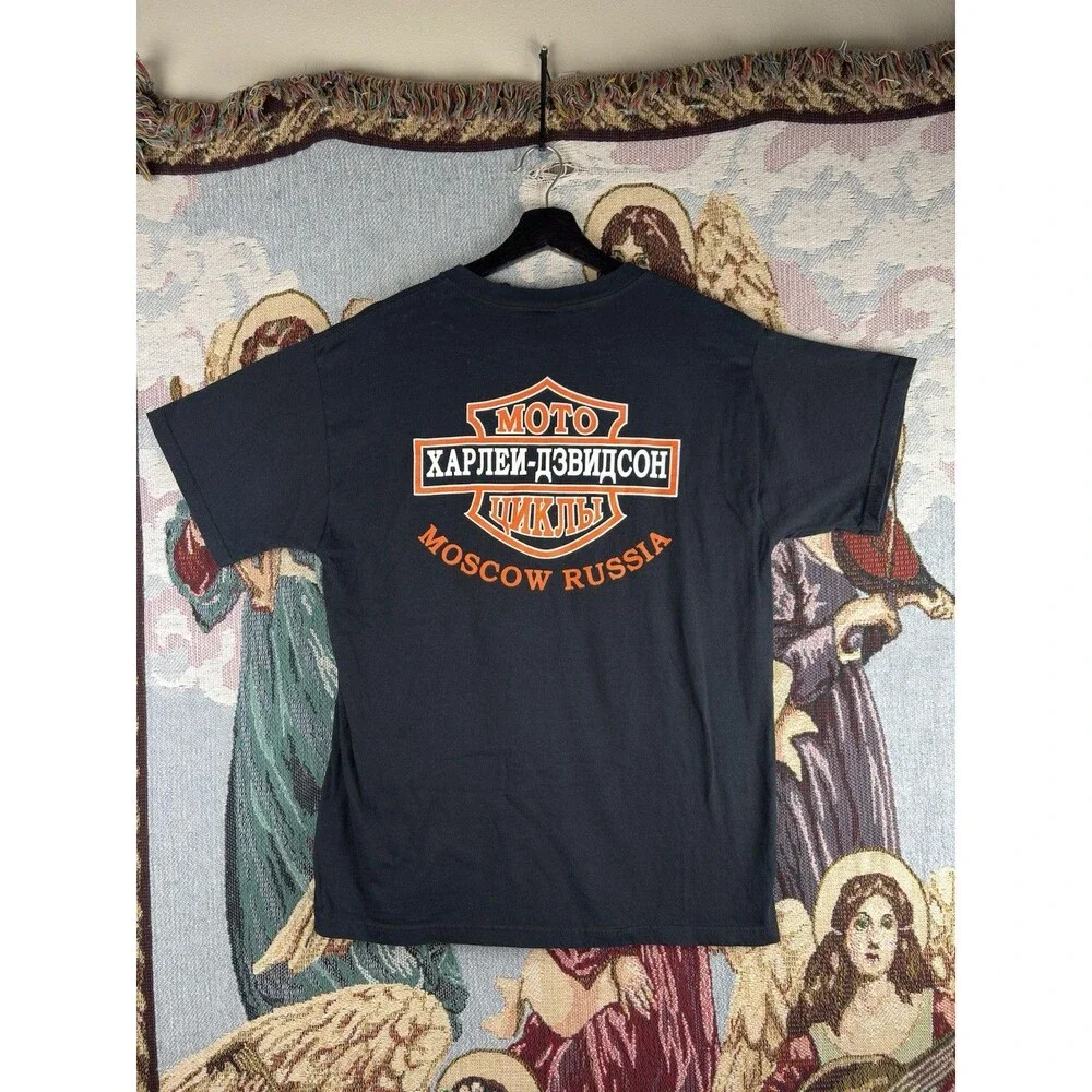 Harley Davidson Motorcycles Moscow Russia Biker Mens Size Large Graphic Soviet